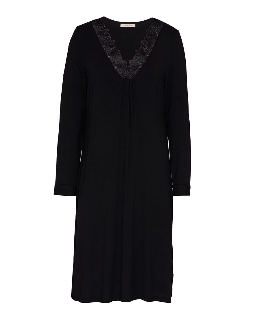 Womens Black Lace Detail Jersey Short Nightdress