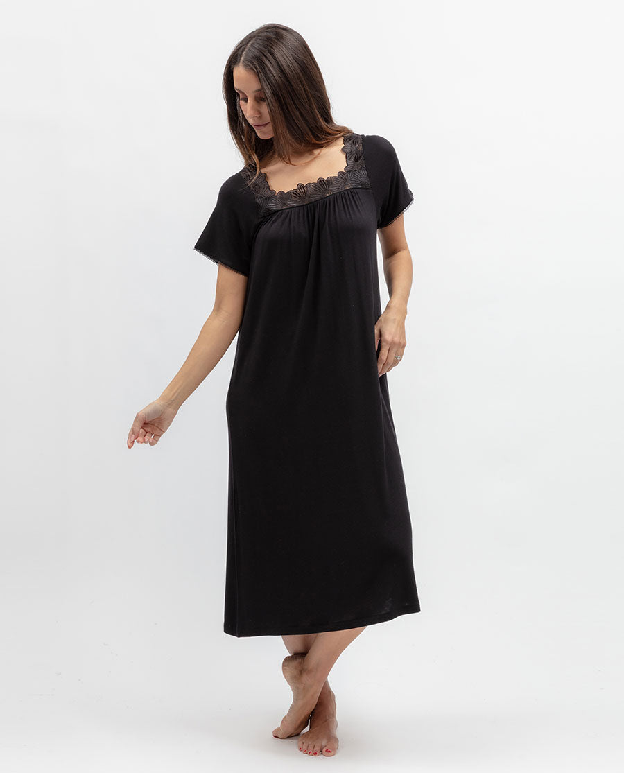 Moonlit Garden Womens Lace Detail Jersey Midi Nightdress
