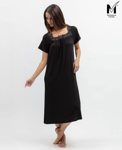 Moonlit Garden Womens Lace Detail Jersey Midi Nightdress