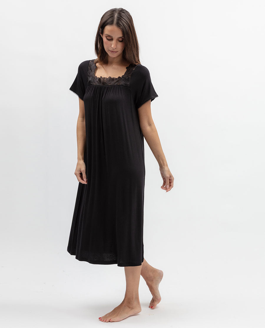 Moonlit Garden Womens Lace Detail Jersey Midi Nightdress