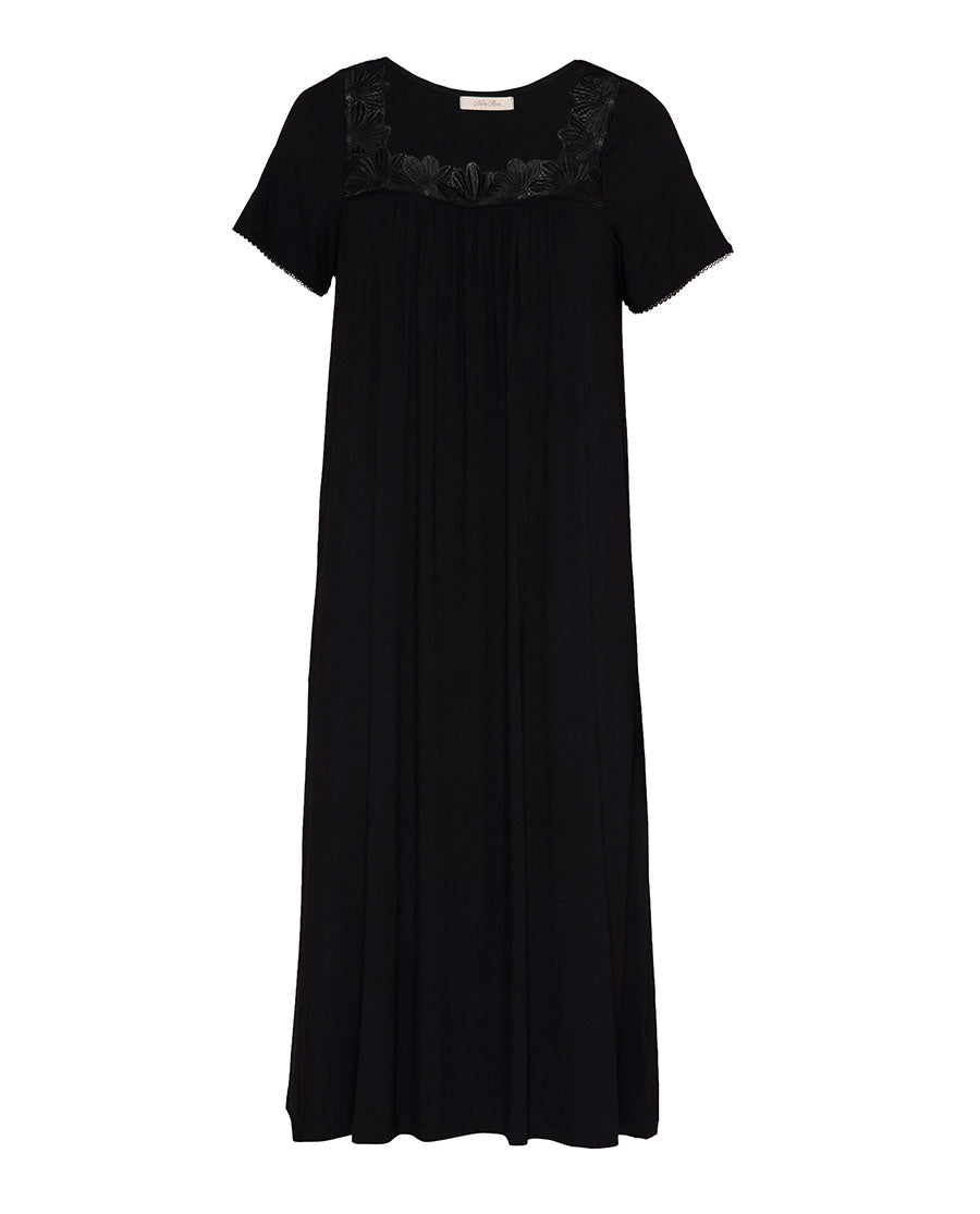 Womens Black Lace Detail Jersey Midi Nightdress
