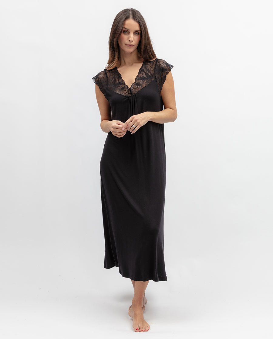 Moonlit Garden Womens Lace Detail Jersey Long Nightdress