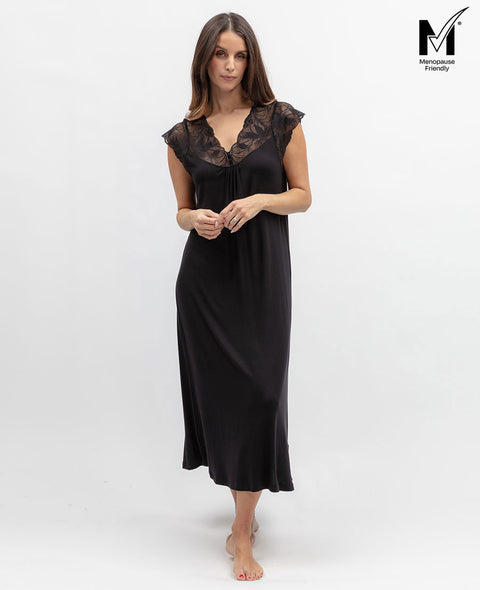 Moonlit Garden Womens Lace Detail Jersey Long Nightdress
