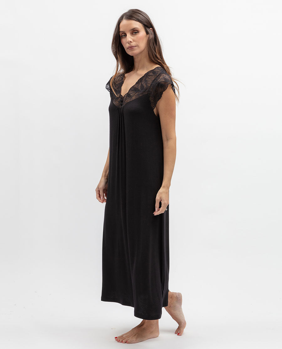Moonlit Garden Womens Lace Detail Jersey Long Nightdress