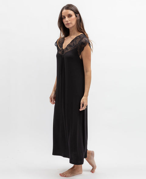 Moonlit Garden Womens Lace Detail Jersey Long Nightdress