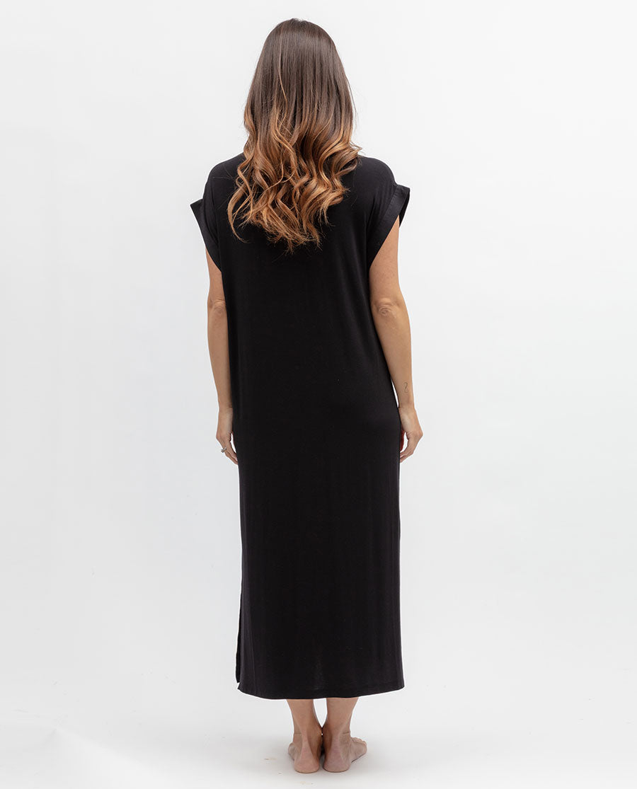 Womens Black Jersey Long Nightdress