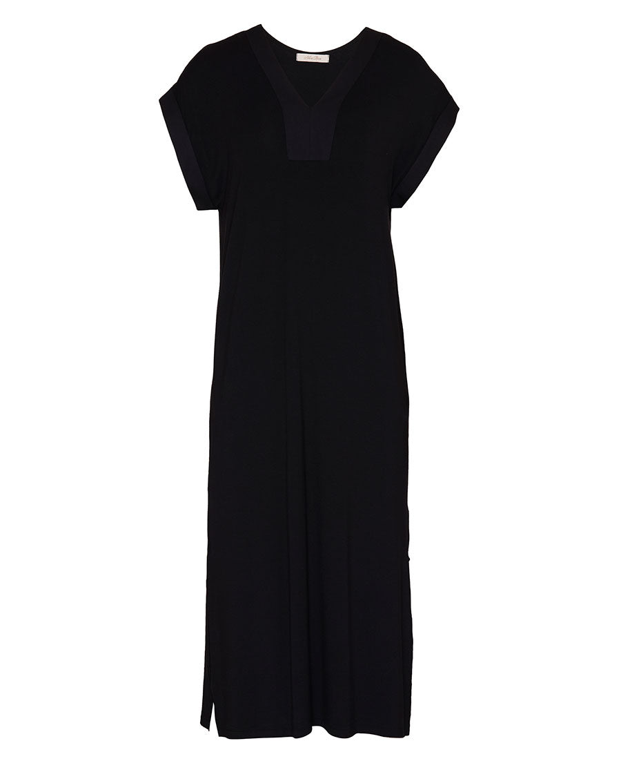 Womens Black Jersey Long Nightdress