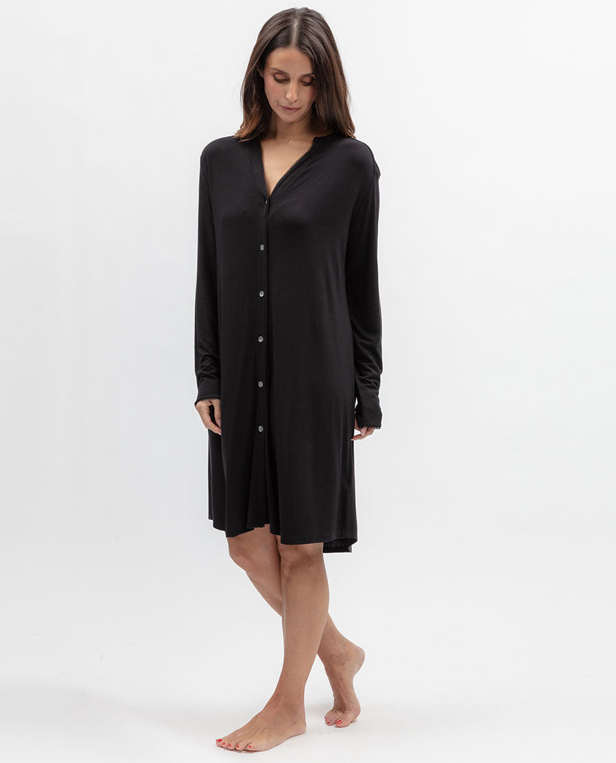 Womens Black Lace Trim Jersey Nightshirt