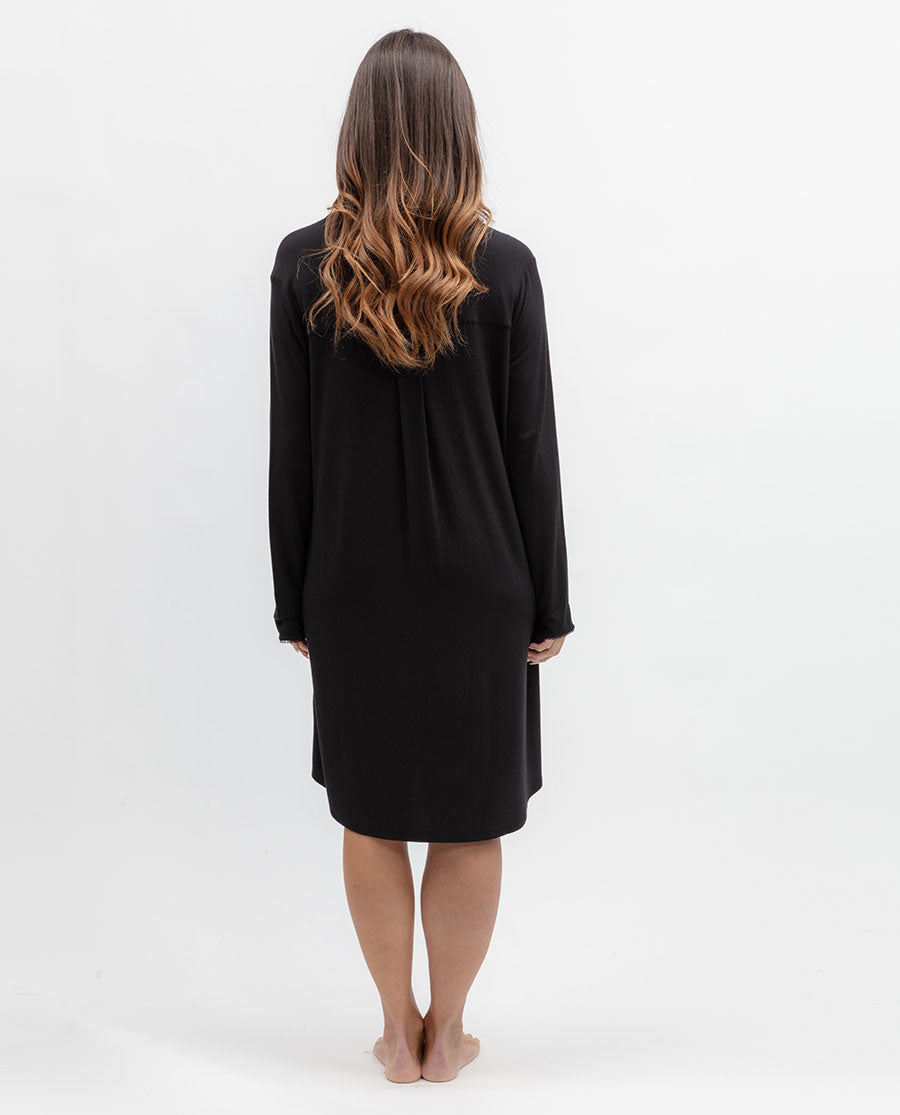 Womens Black Lace Trim Jersey Nightshirt
