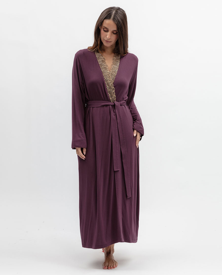 Bloom Womens Lace Detail Jersey Long Dressing Gown