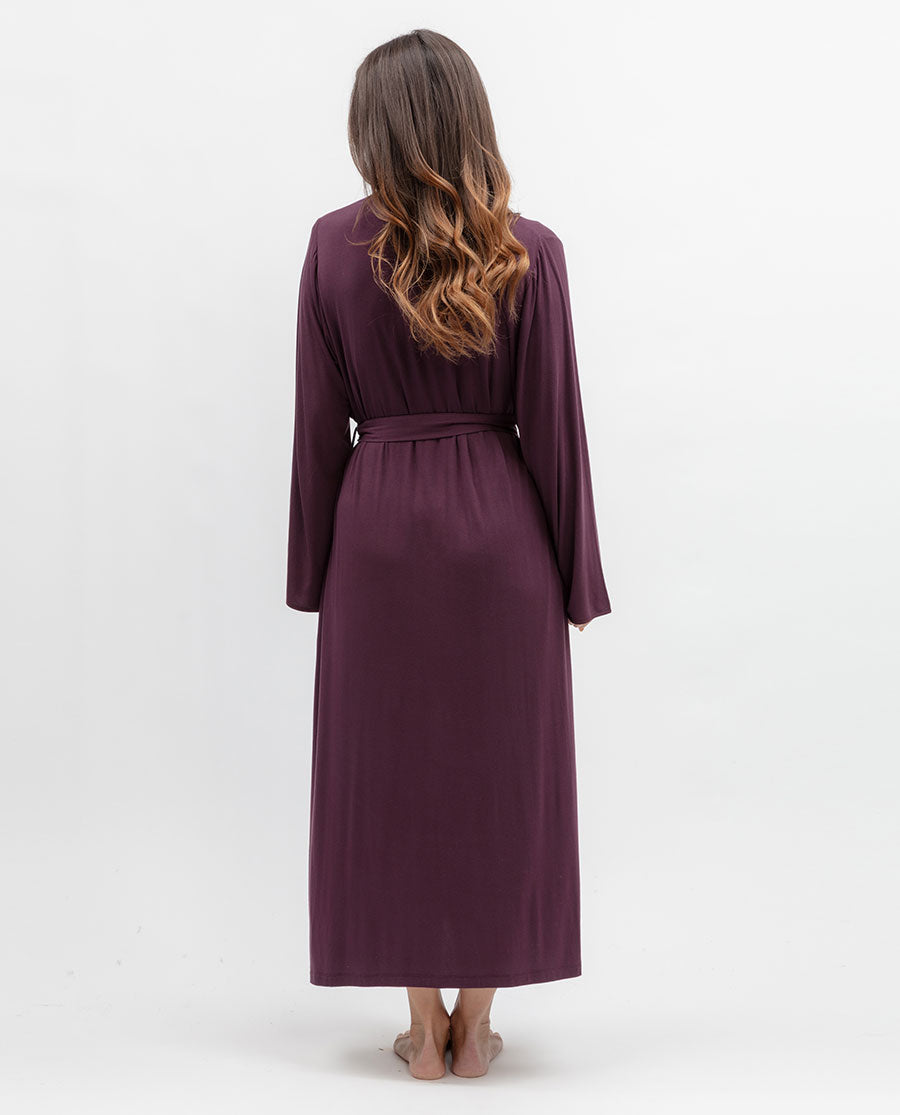 Womens Lace Detail Jersey Long Dressing Gown