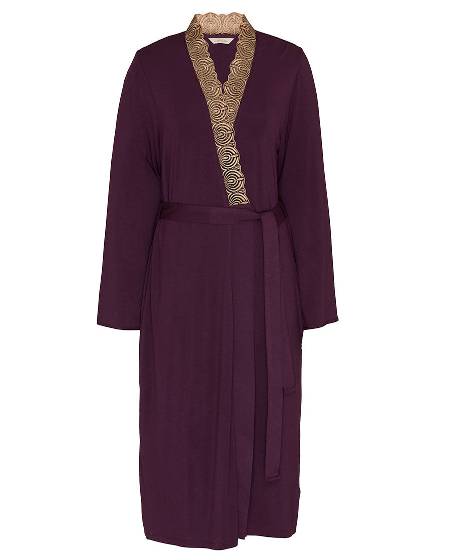 Womens Lace Detail Jersey Long Dressing Gown