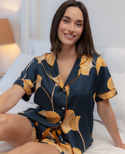 Sapphire Leaf Print Shorty Set