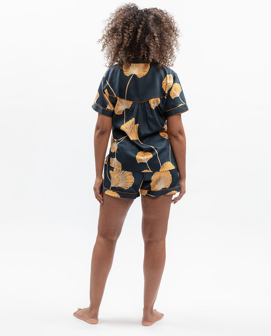Womens Leaf Print Shorty Set
