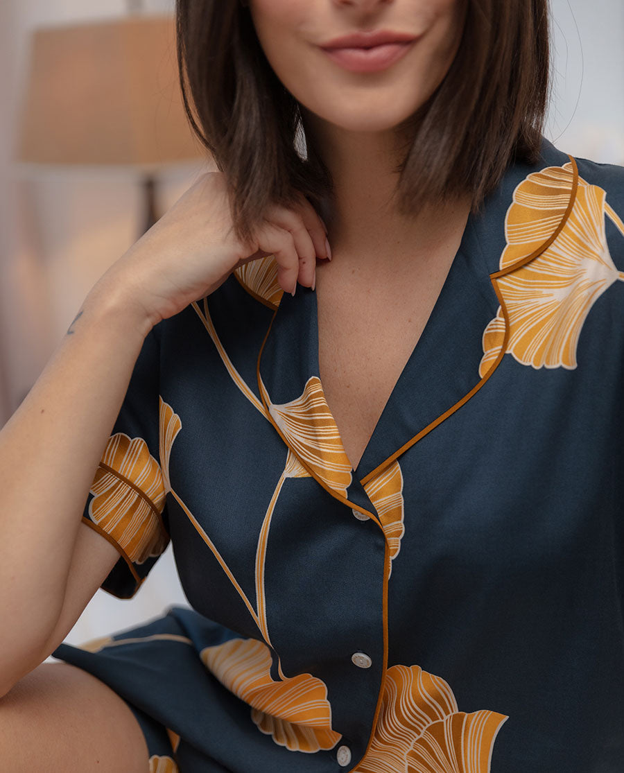 Womens Leaf Print Shorty Set