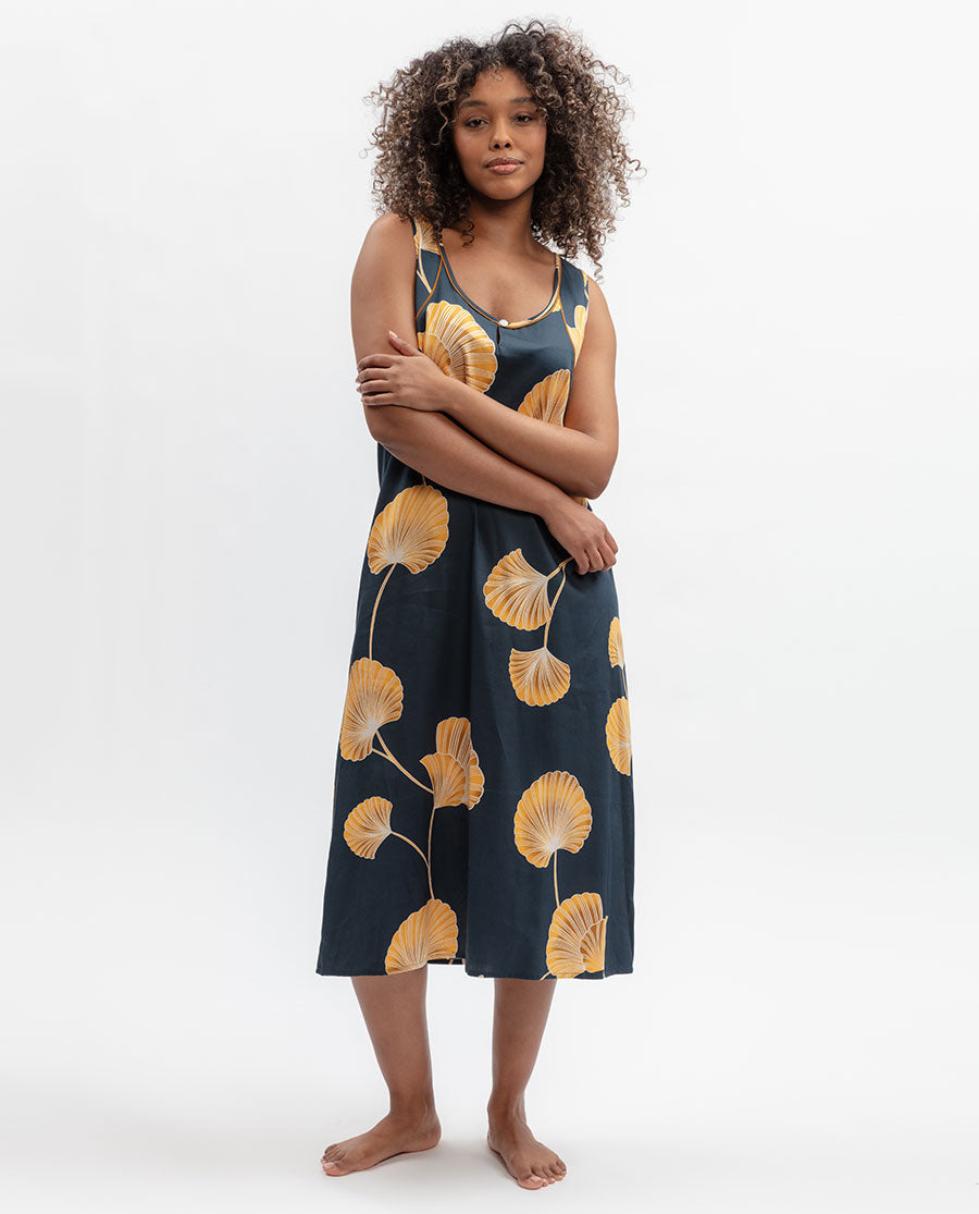 Sapphire Leaf Print Long Nightdress
