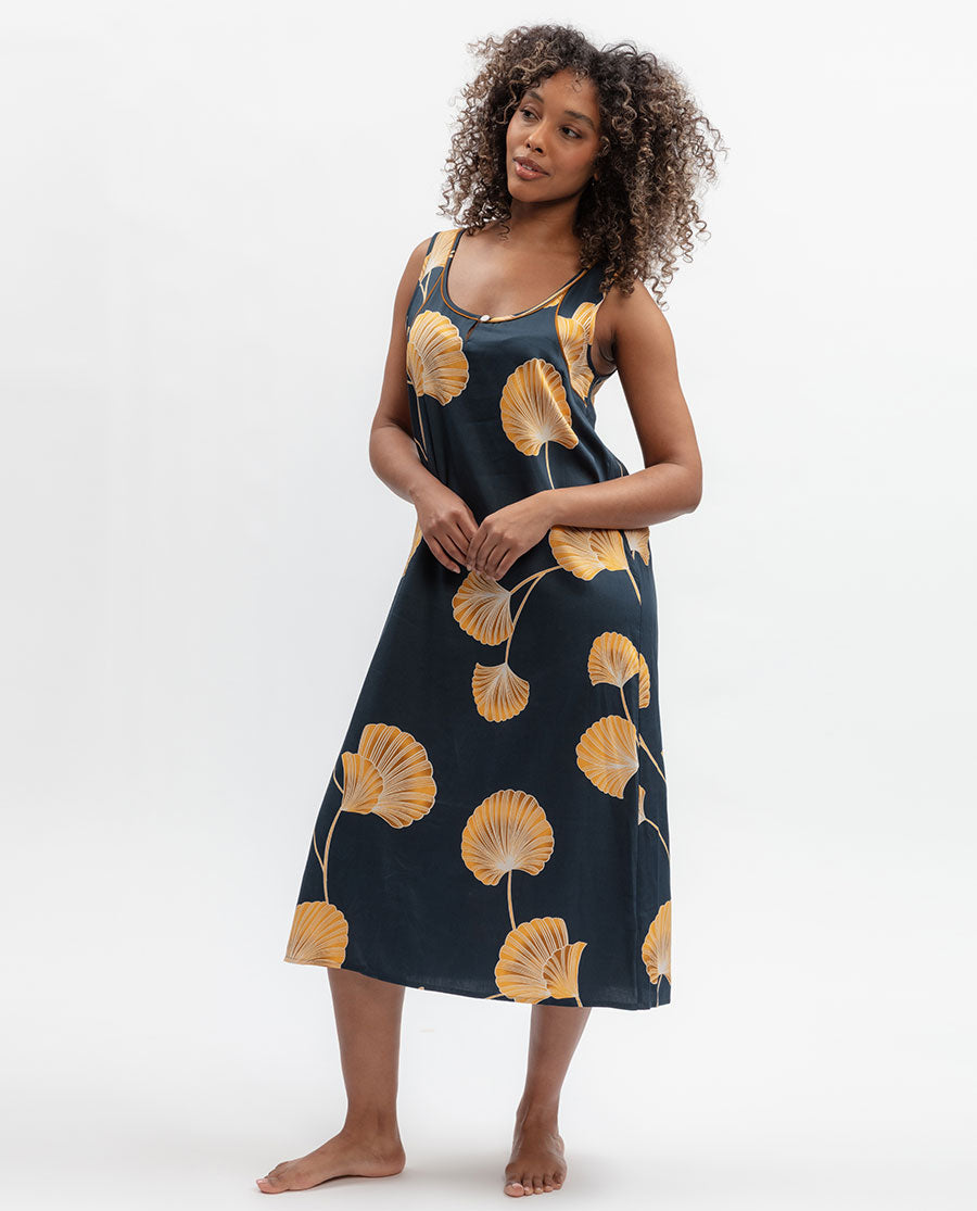 Womens Leaf Print Long Nightdress