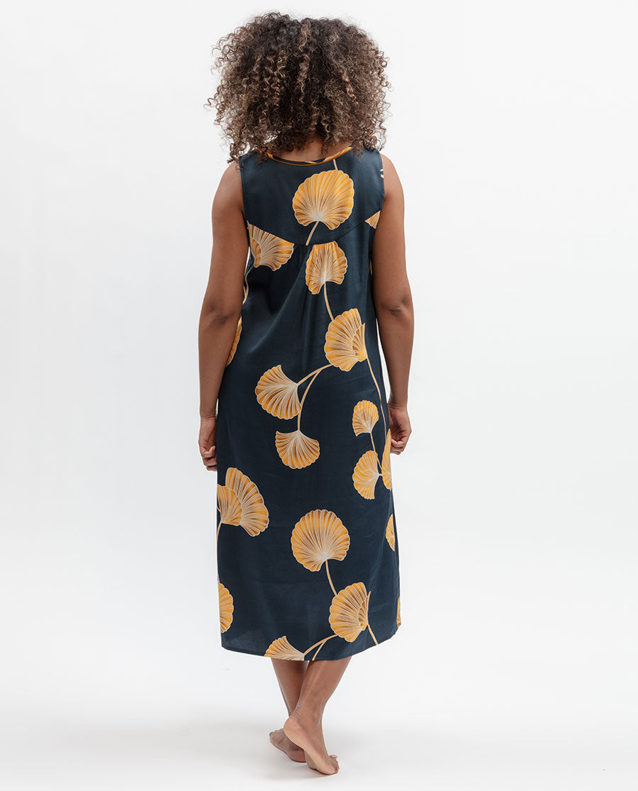 Womens Leaf Print Long Nightdress