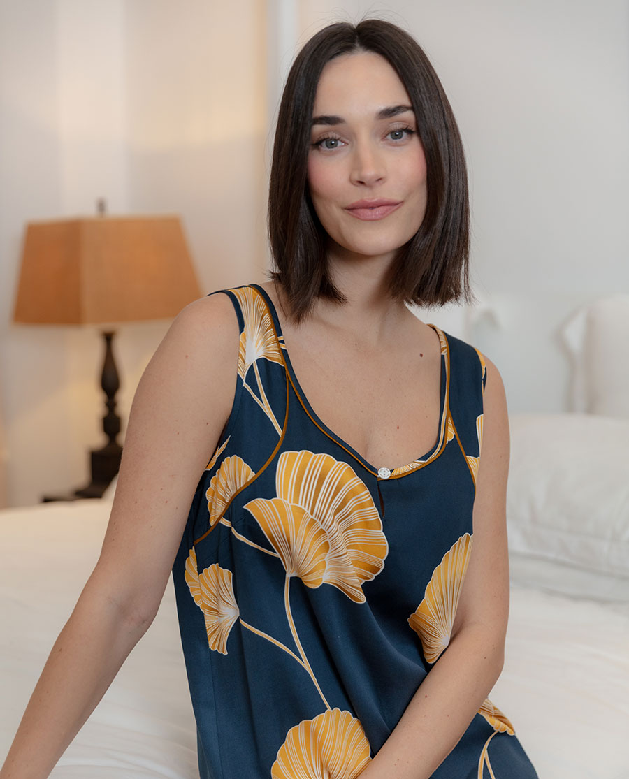 Womens Leaf Print Long Nightdress