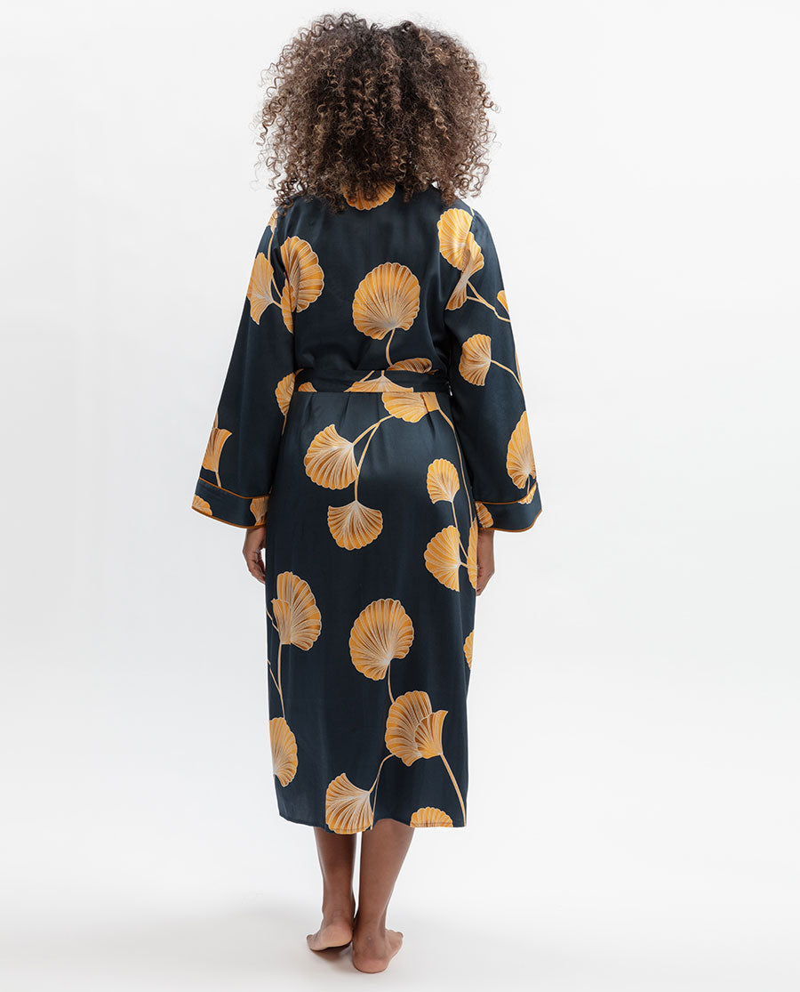 Sapphire Leaf Print Long Dressing Gown