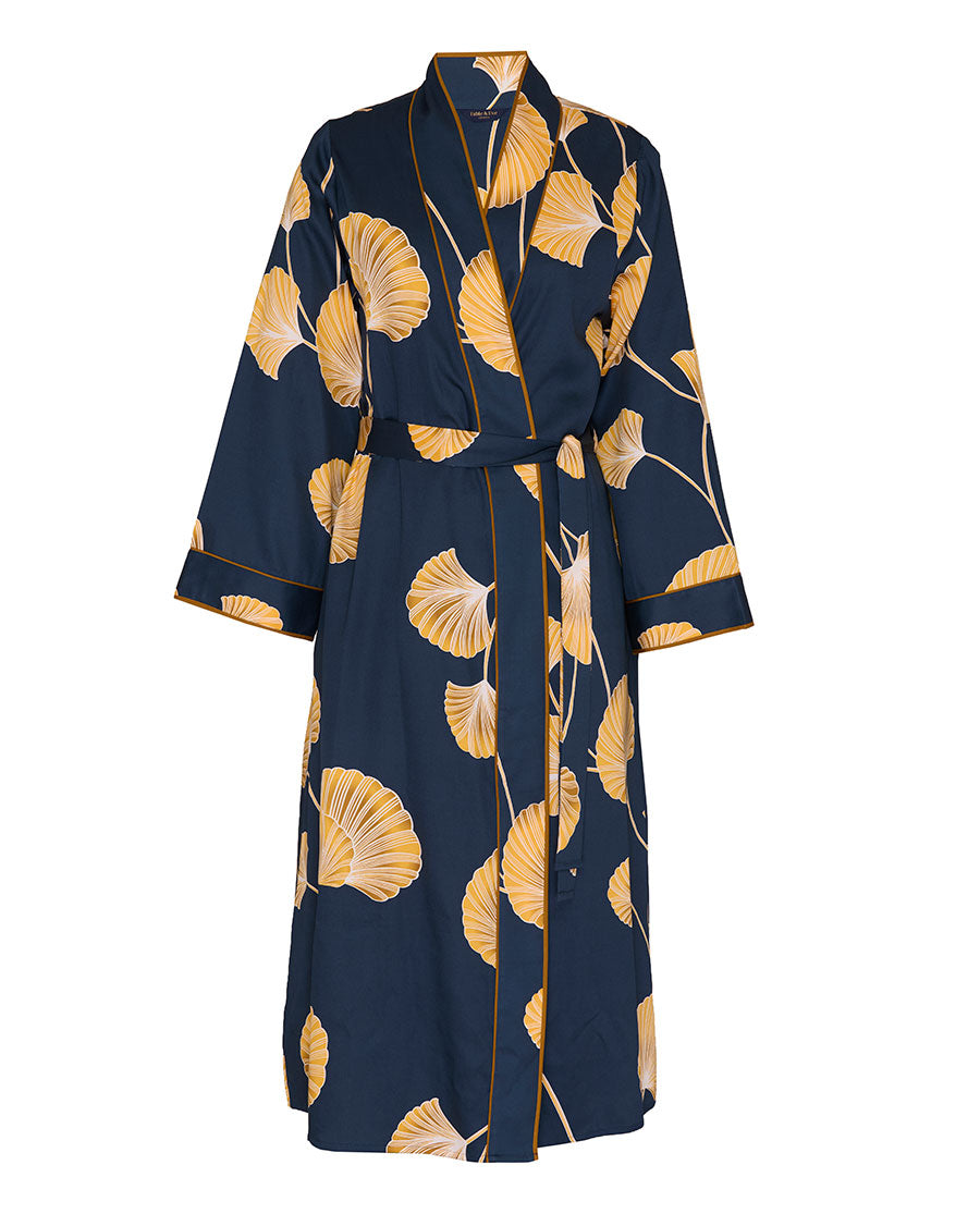 Sapphire Leaf Print Long Dressing Gown