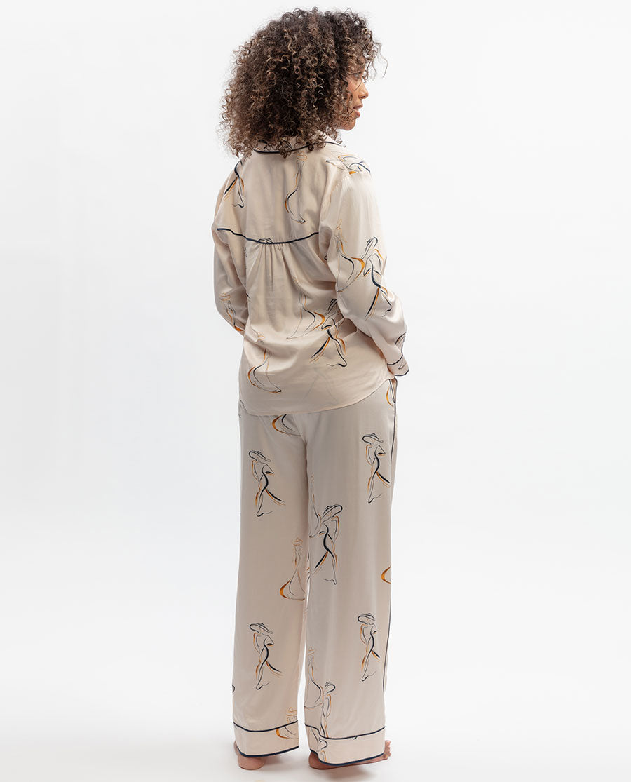 Womens Parisian Chic Print Wide Leg Pyjama Set