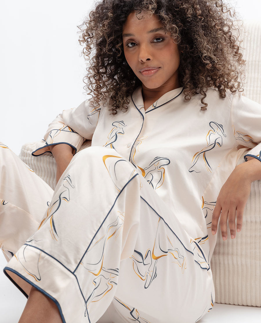 Womens Parisian Chic Print Wide Leg Pyjama Set