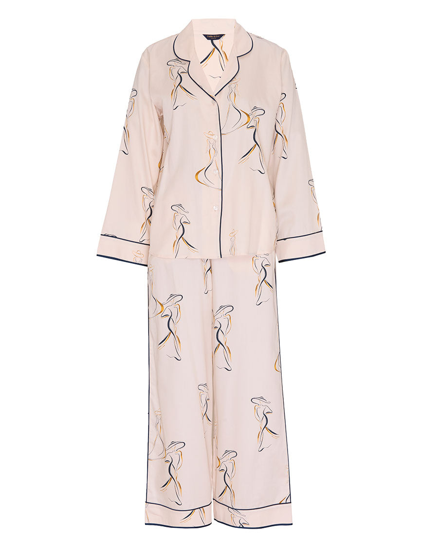 Womens Parisian Chic Print Wide Leg Pyjama Set