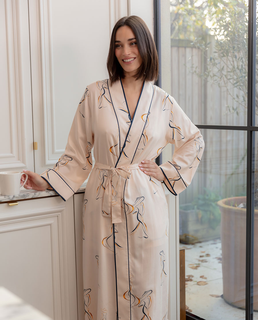 Sapphire Parisian Chic Print Long Dressing Gown
