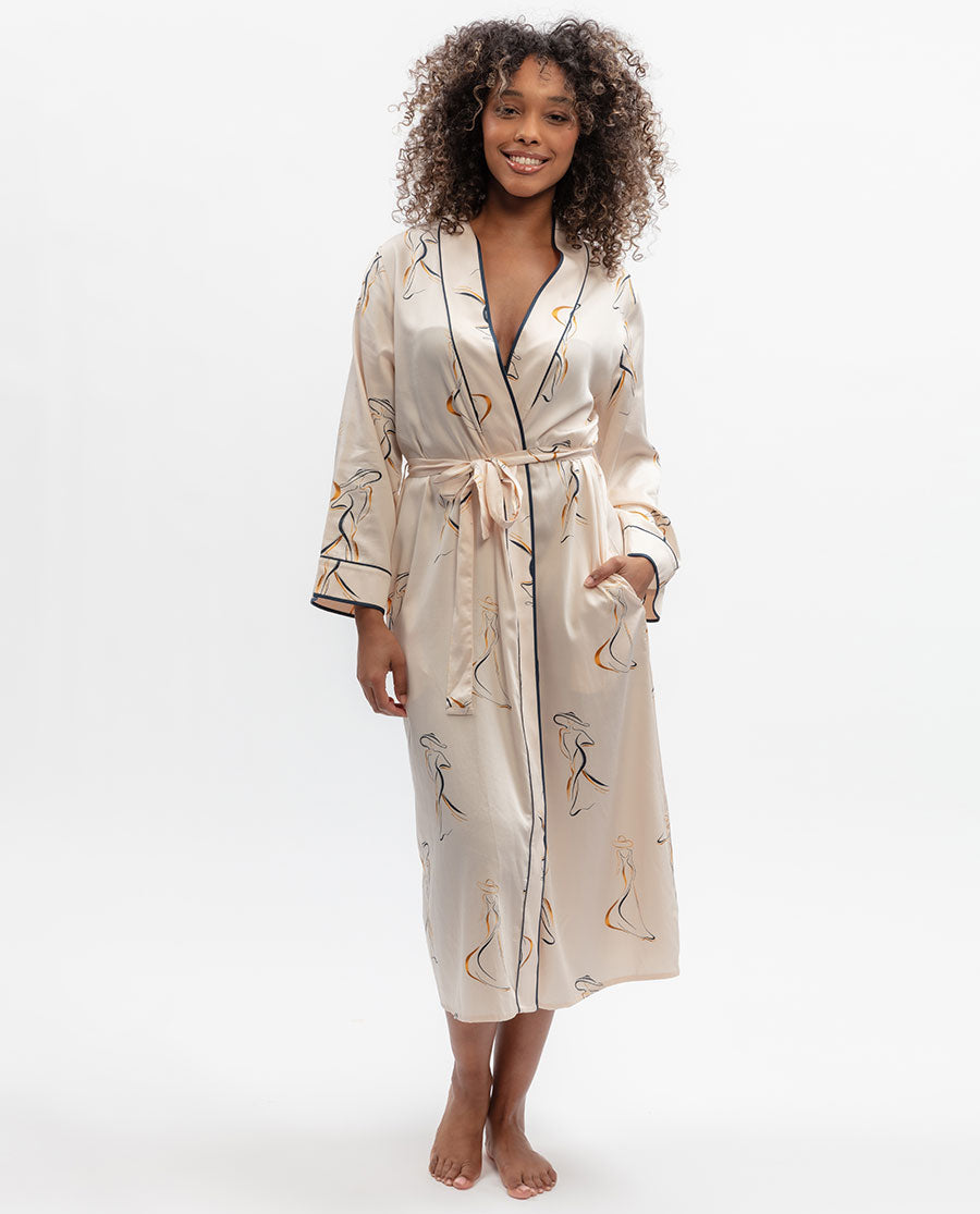 Sapphire Parisian Chic Print Long Dressing Gown