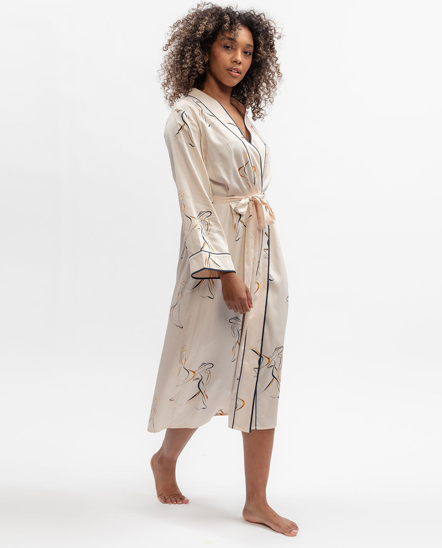 Sapphire Parisian Chic Print Long Dressing Gown