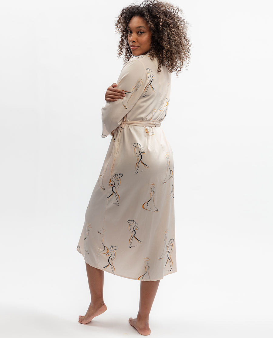 Sapphire Parisian Chic Print Long Dressing Gown