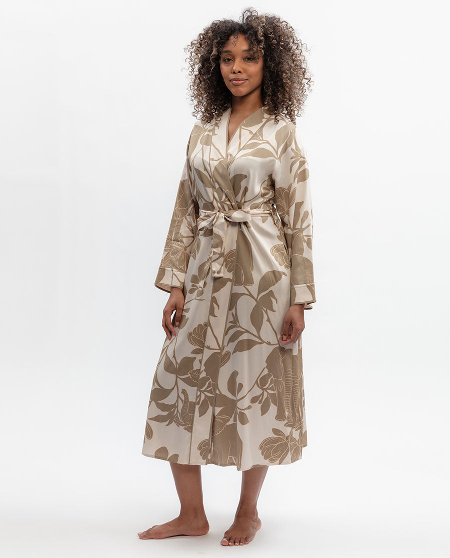 Amber Elephant Print Long Dressing Gown