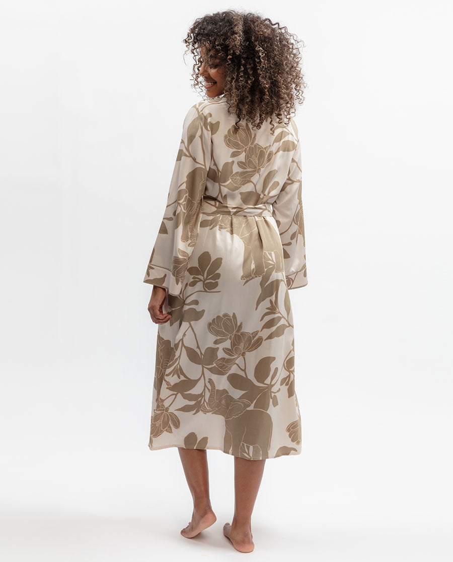 Amber Elephant Print Long Dressing Gown