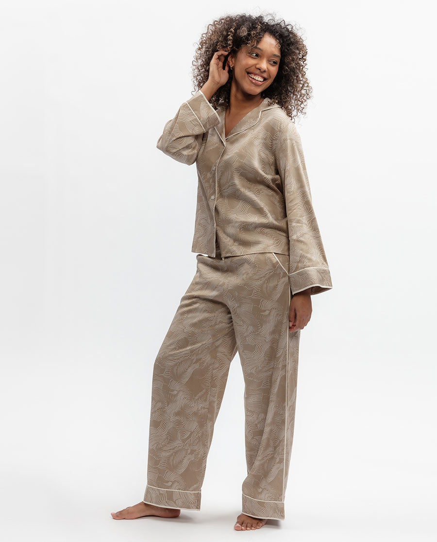 Womens Contour Print Wide Leg Pyjama Set