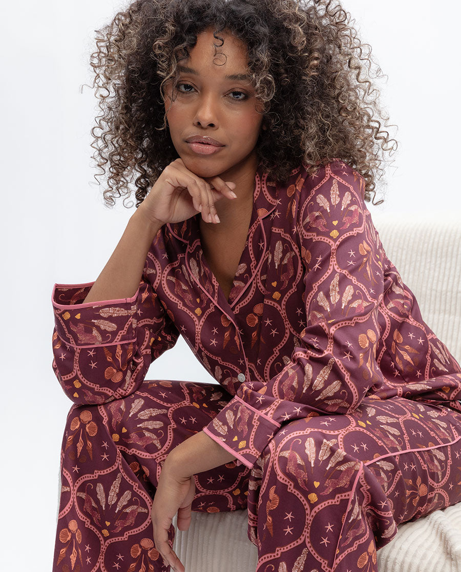 Geo Print Wide Leg Pyjama Set
