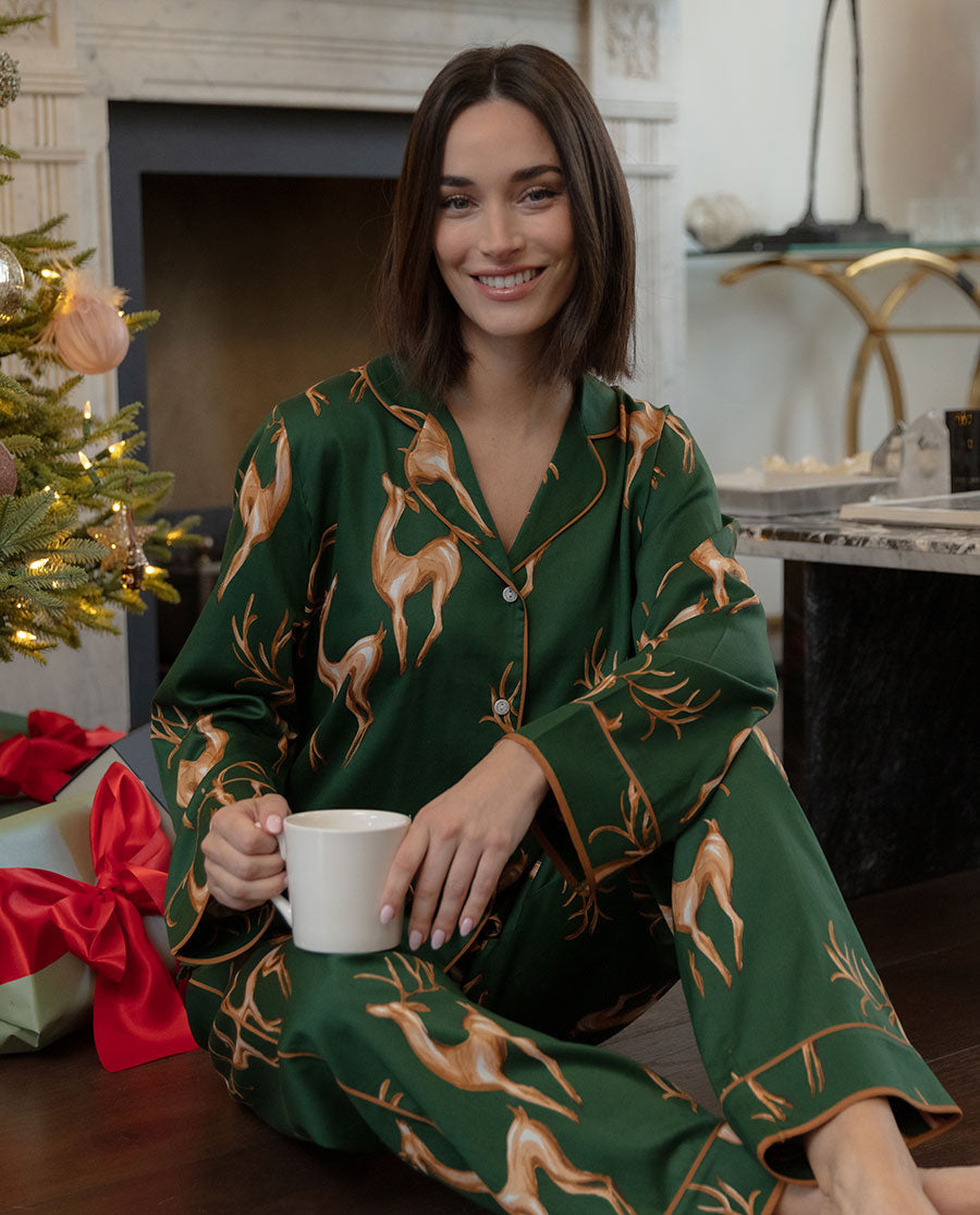 Emerald Prancing Deer Print Pyjama Set
