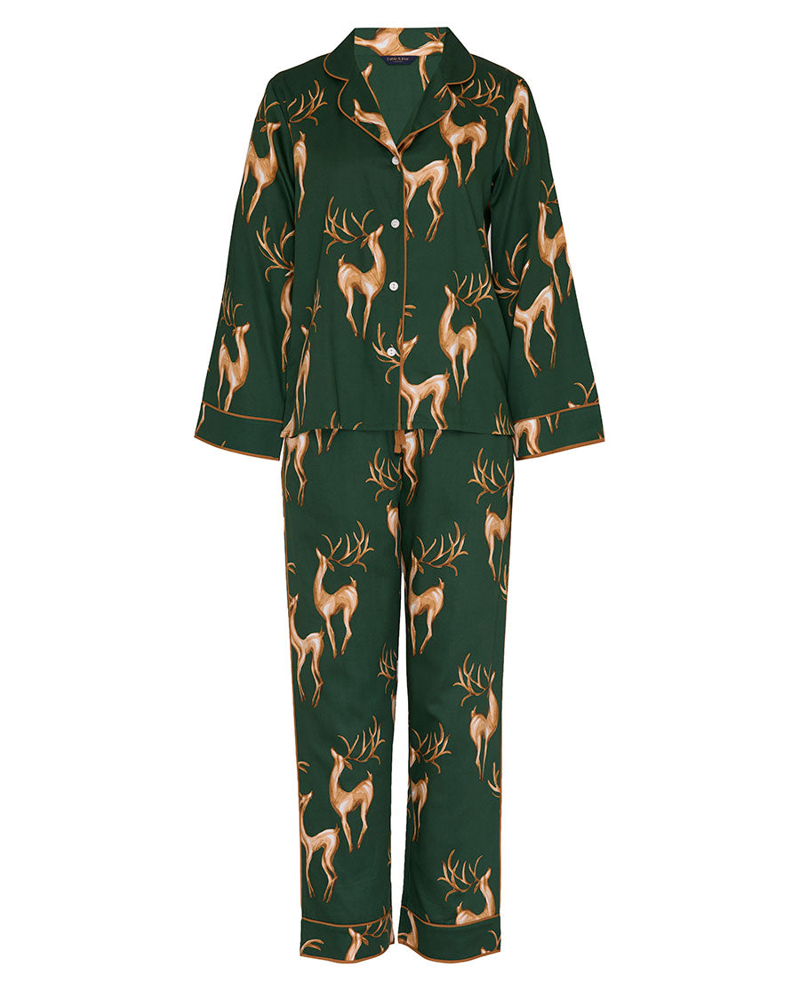 Emerald Prancing Deer Print Pyjama Set