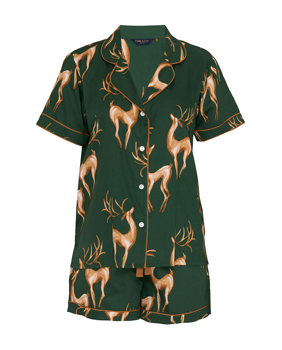 Emerald Prancing Deer Print Shorty Set