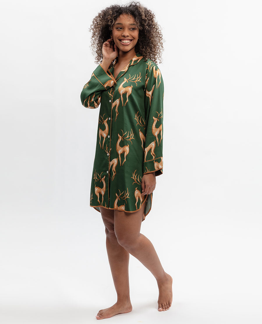 Emerald Prancing Deer Print Nightshirt