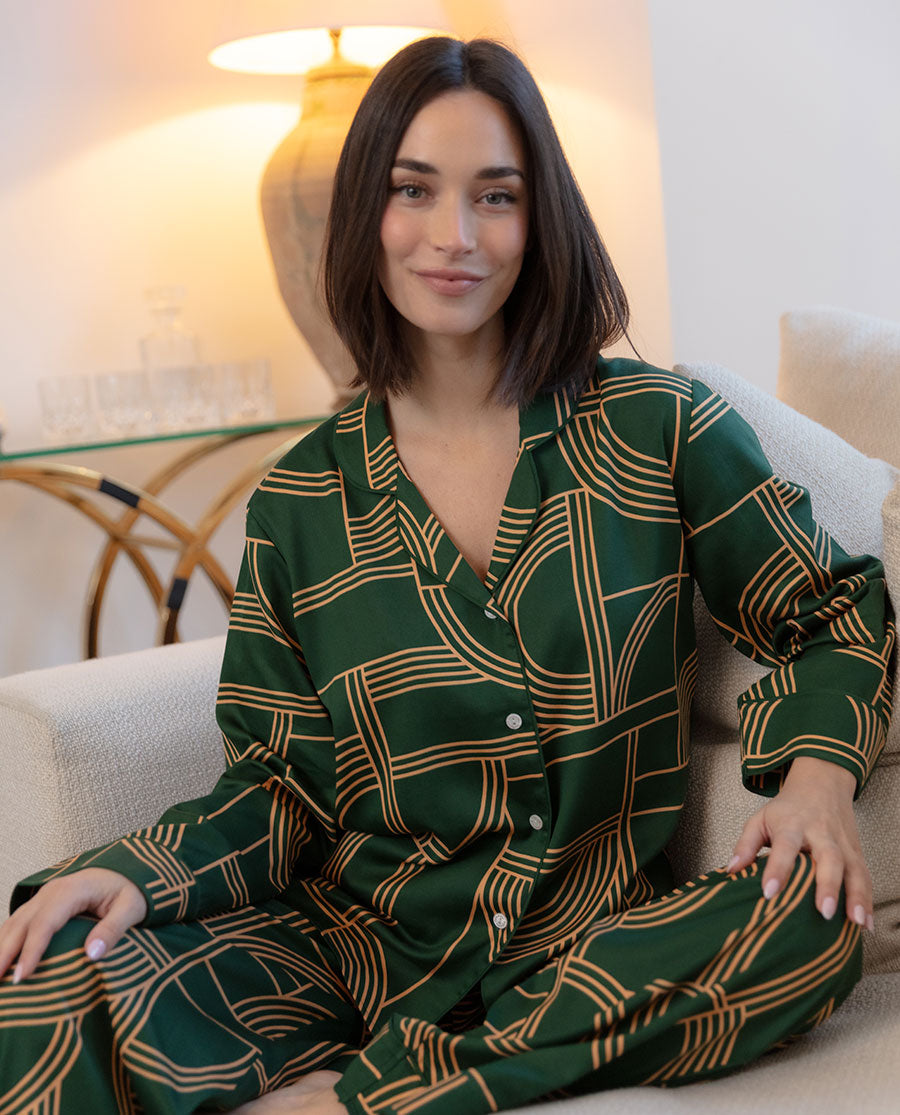 Emerald Geo Print Wide Leg Pyjama Set