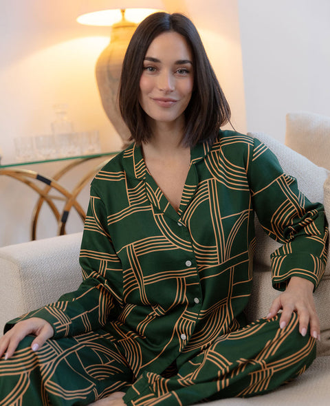 Emerald Geo Print Wide Leg Pyjama Set