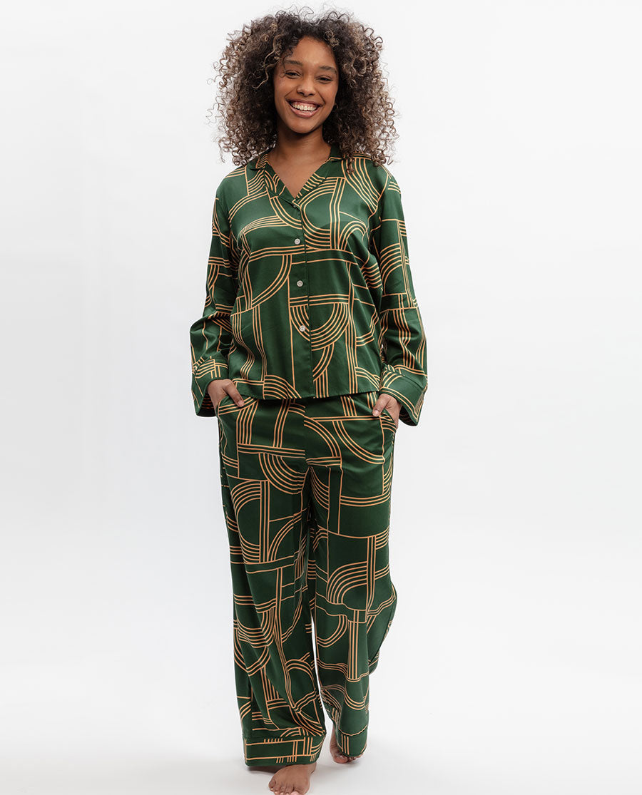 Emerald Geo Print Wide Leg Pyjama Set