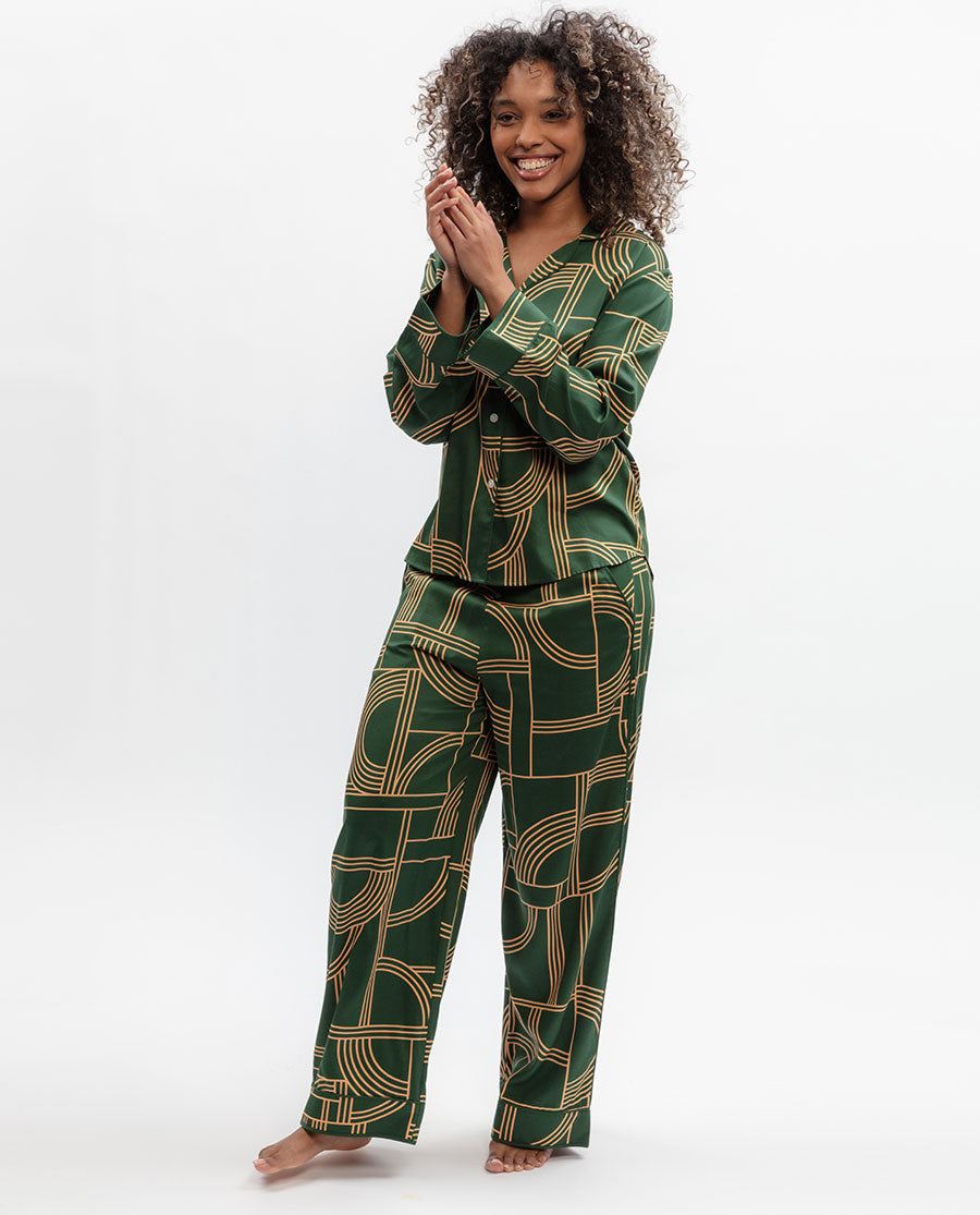 Emerald Geo Print Wide Leg Pyjama Set