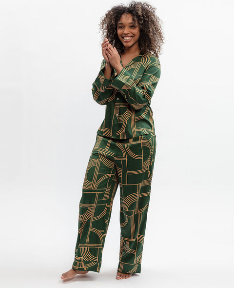 Emerald Geo Print Wide Leg Pyjama Set