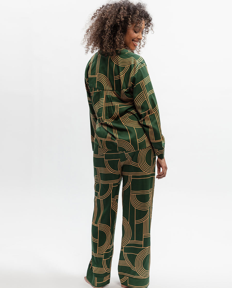 Emerald Geo Print Wide Leg Pyjama Set