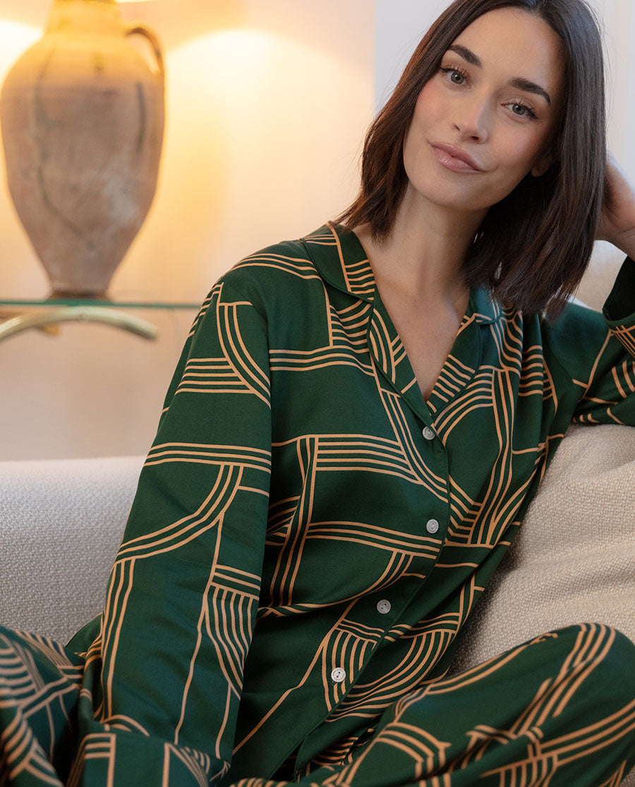 Emerald Geo Print Wide Leg Pyjama Set
