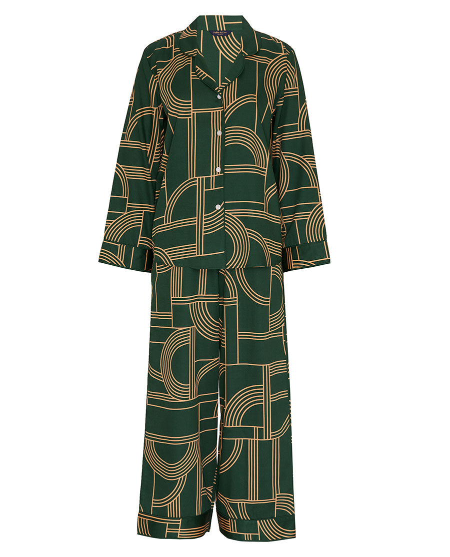 Emerald Geo Print Wide Leg Pyjama Set