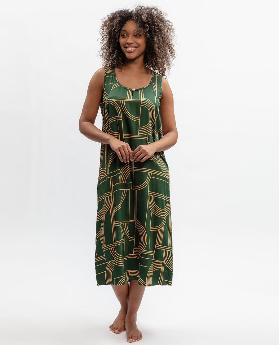 Emerald Geo Print Long Nightdress