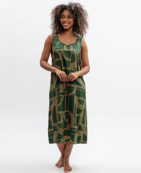 Emerald Geo Print Long Nightdress